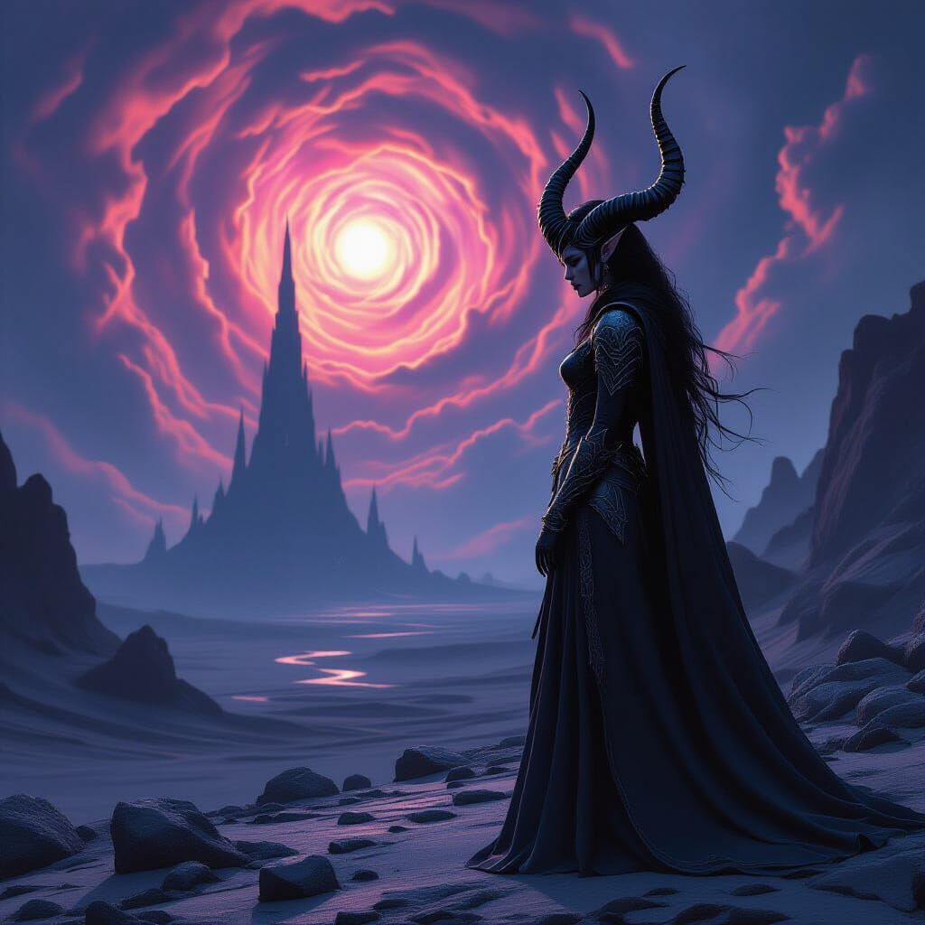 Gothic Tiefling Maiden on Alien Planet