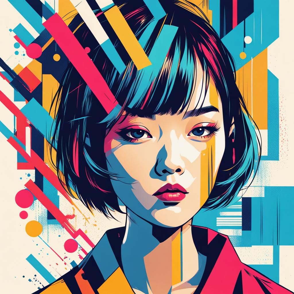 Asian Girl Smoking: Pop Art Screen Print