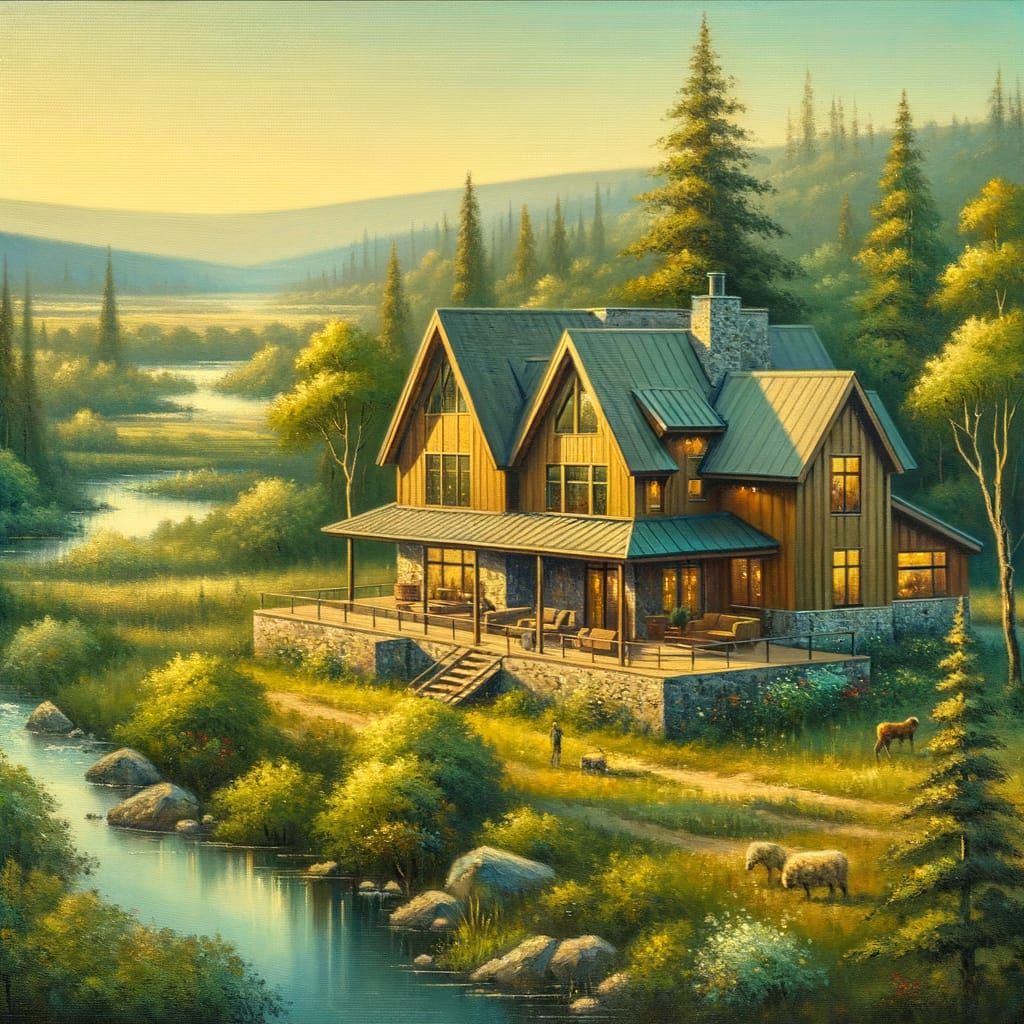 Modern House by River in Forest and Countryside