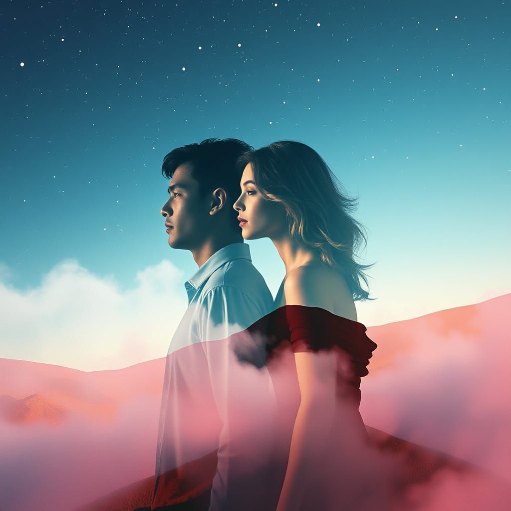 Surreal Double Exposure Portrait in Ethereal Watercolor