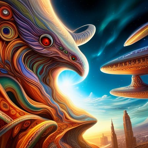 Alien Creature on Starship: 3D Fractal Art