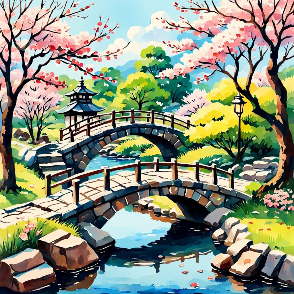 Blossoming Sakura Garden in Epic Impressionist Style