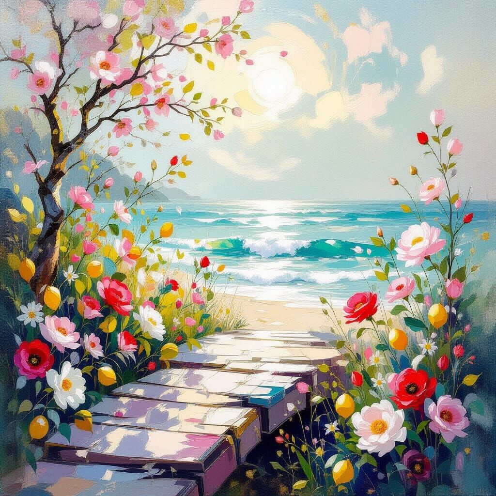 Wood Painting in Impressionist and Rococo Style