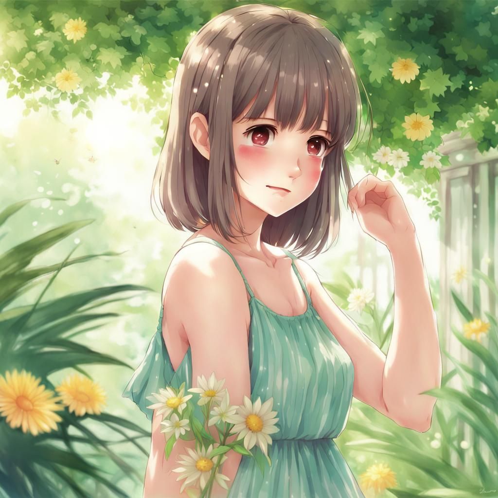 Cute Girl in Sundress in Anime Style