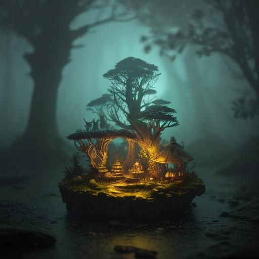 Miniature Alien Forest on Steampunk Table