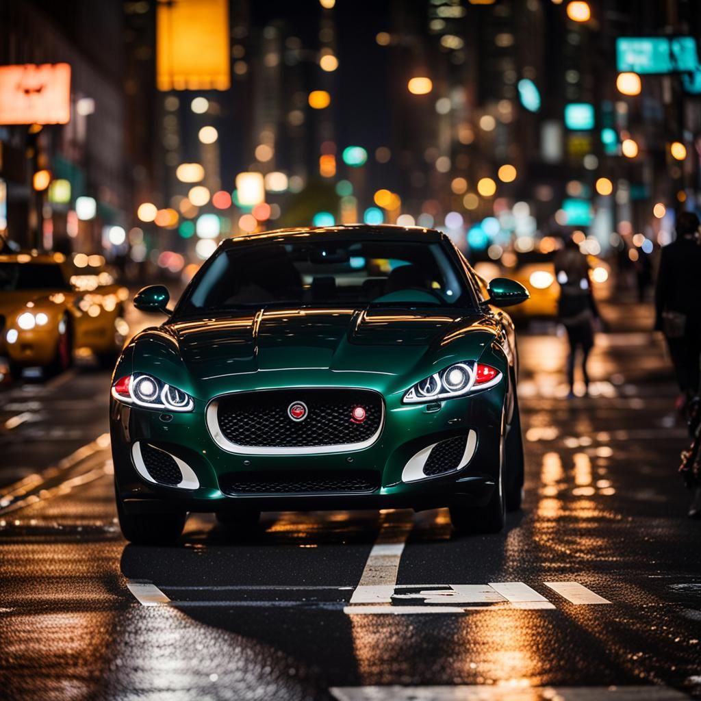 Jaguar Strolls New York City Streets at Night