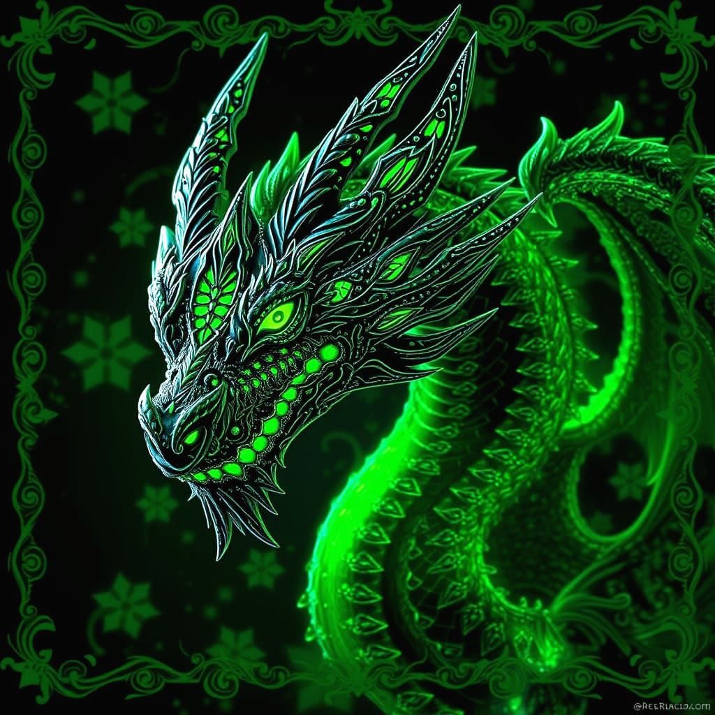 Bioluminescent Dragon with Filigree in Ethereal Portrait