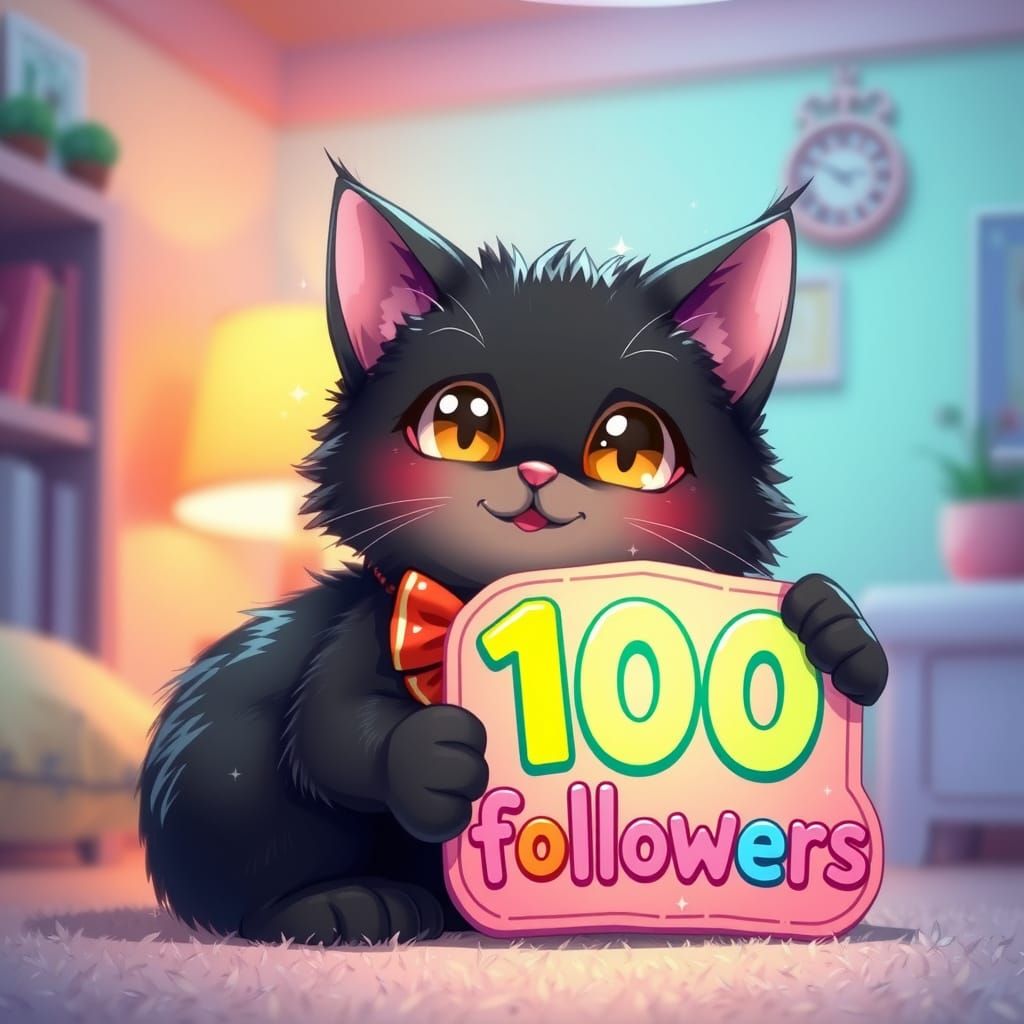 Cute Black Cat Celebrates 100 Followers