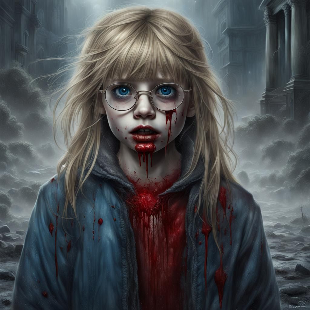 Photorealistic Portrait: Young Vampire Girl in Crypt