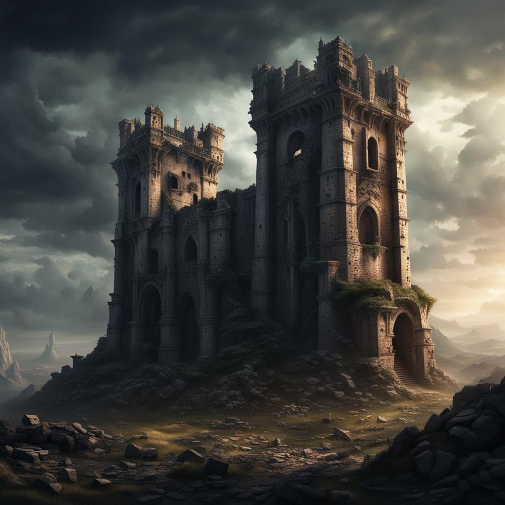 Dark Fantasy Tower Ruins in Spanish Medieval Style