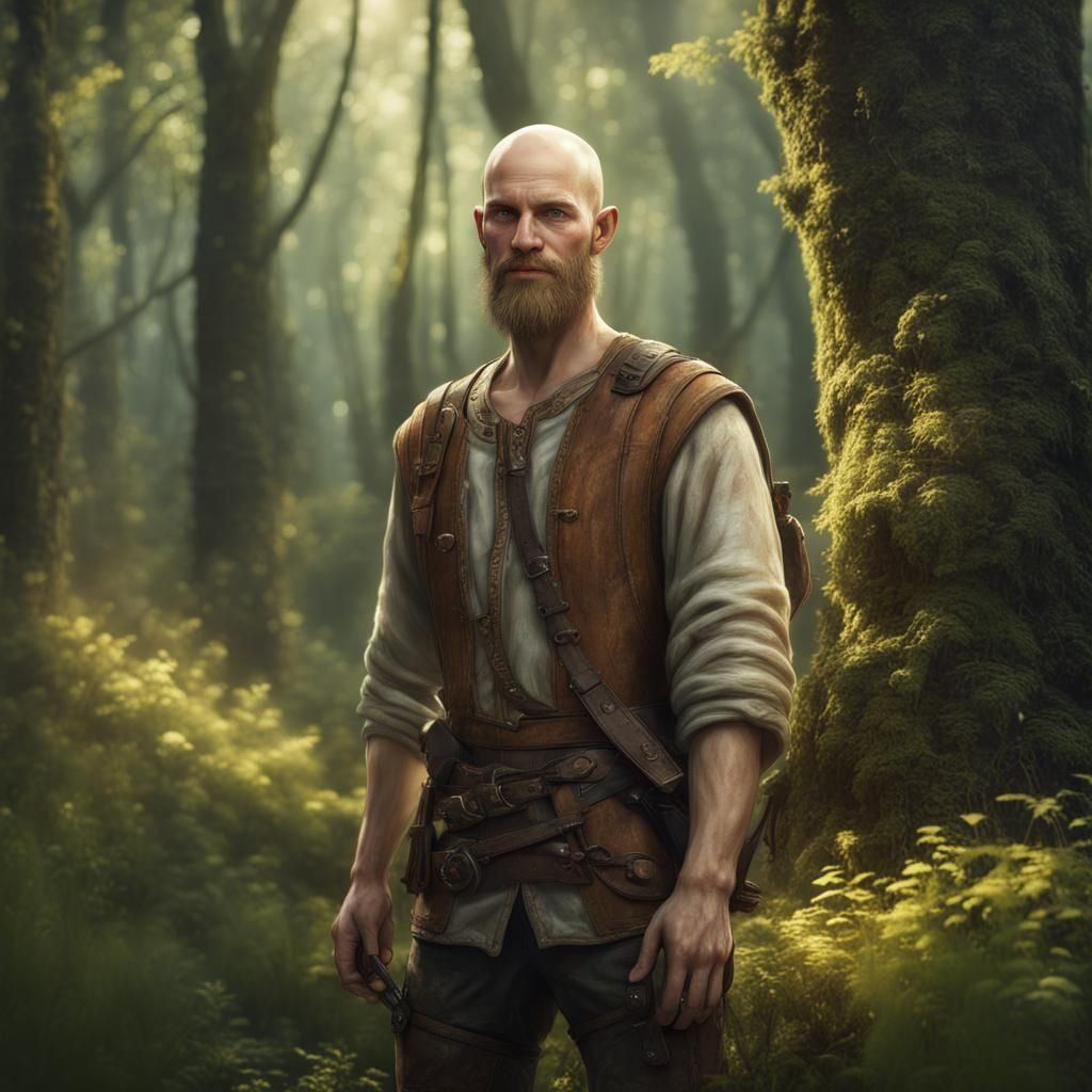 Hyperrealistic Midget in Spring Forest: Detailed Matte Paint...