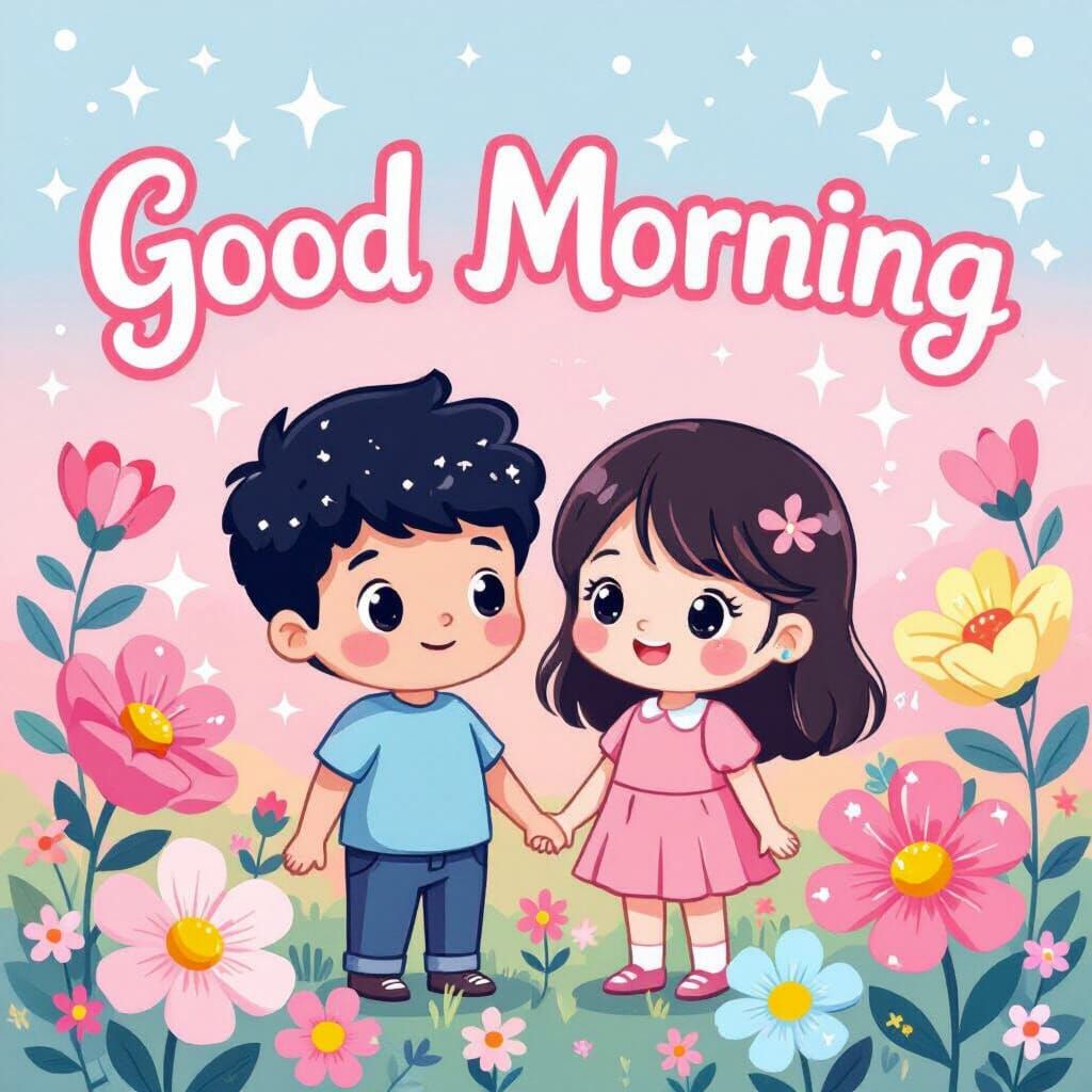 Kawaii Cartoon Characters in a Pastel Flower Garden