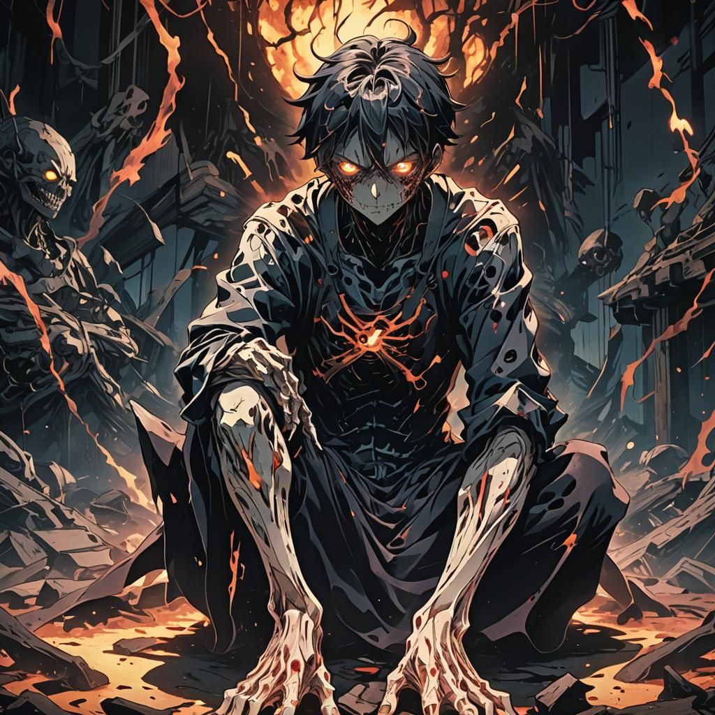 Tormented Figure in Anime Style with Intense Light