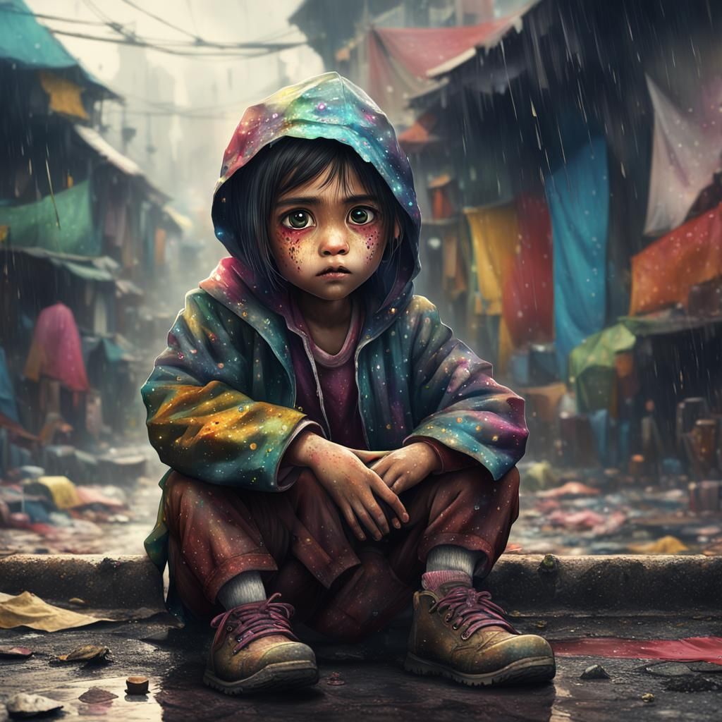 Little Urchin Girl in the Rain