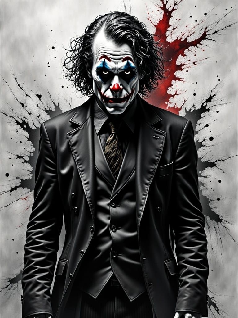 Menacing Joker with Red Nose in Sinister Black and White