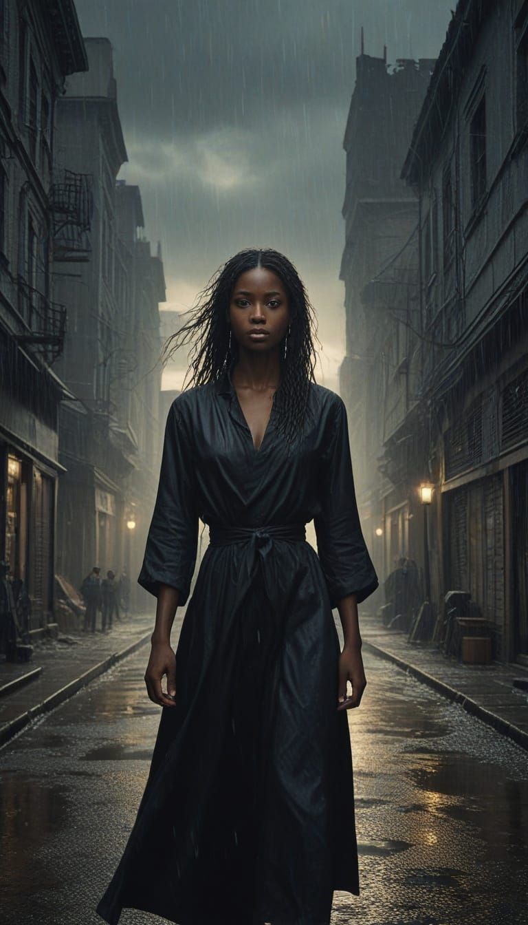 Woman on a Haunting, Twisted Road in Dark, Impasto Style