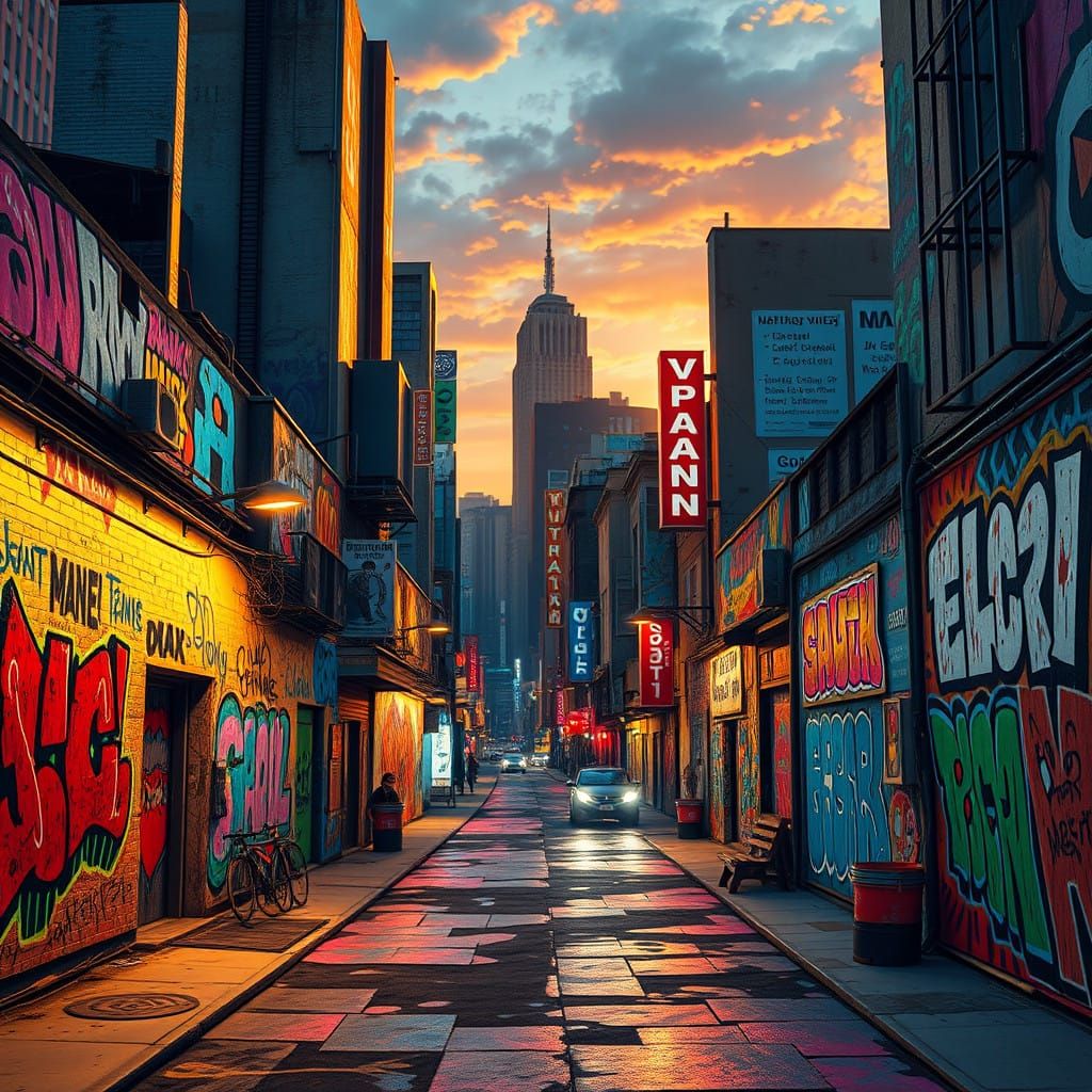 Urban Grit Cityscape in Vibrant Street Art Style