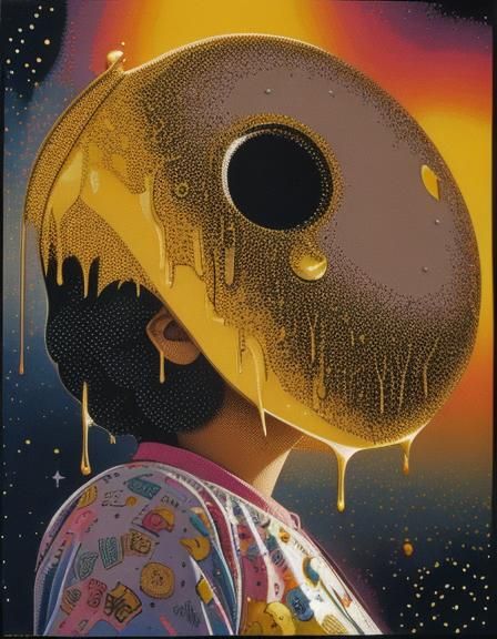 Burger in Pointillism with Retrofuturistic Elements