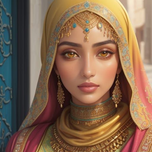 Ethereal North African Woman in Watercolor Style