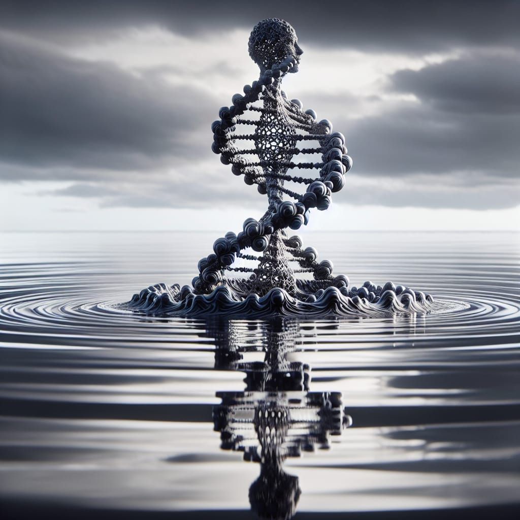 Ferrofluid Humanoid Twirling on Lake: Detailed Concept Art