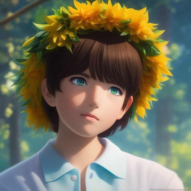 Ukrainian Boy Anime Style with Sunflower Wreath