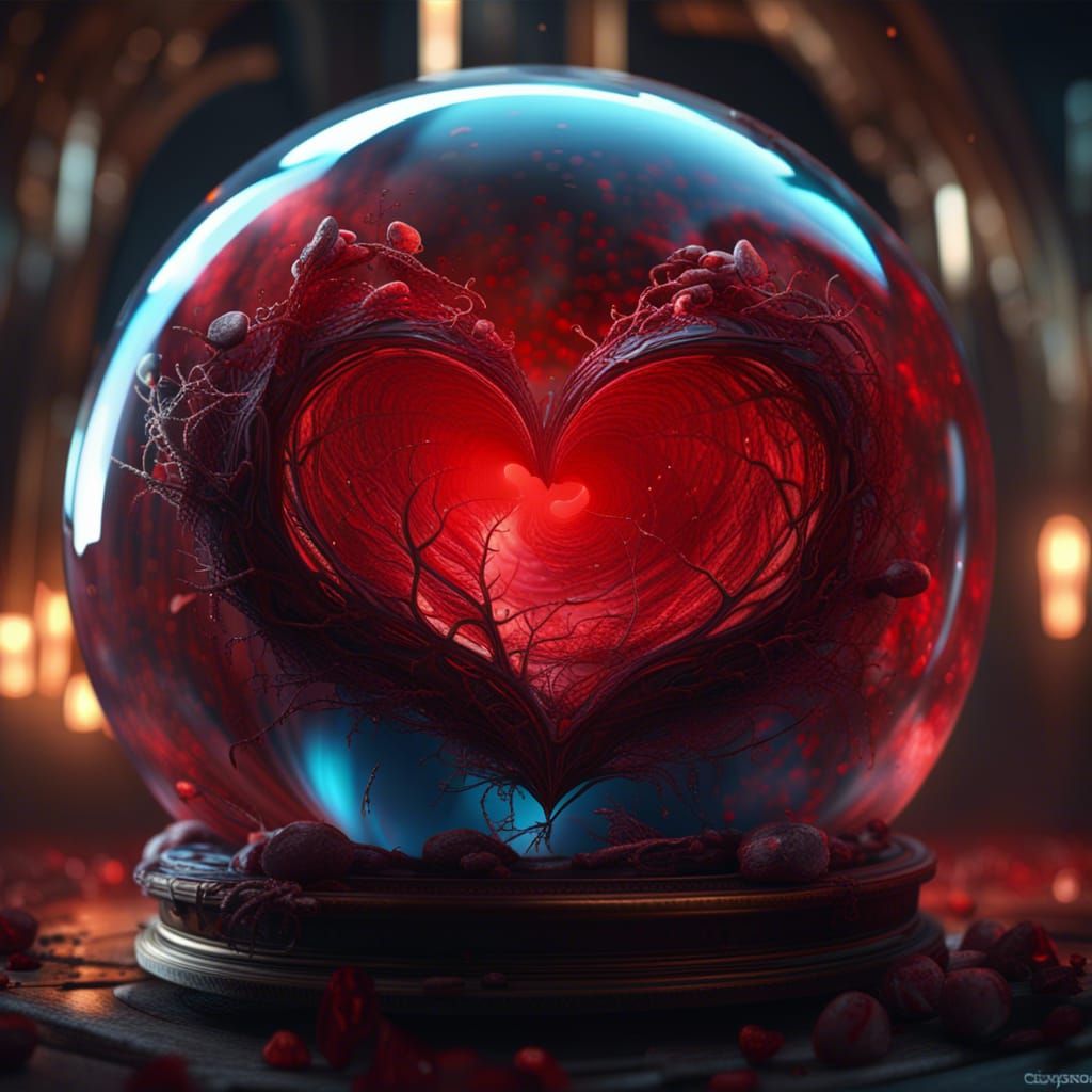 Red Heart Encased in Glass Sphere: Fantasy Concept Art