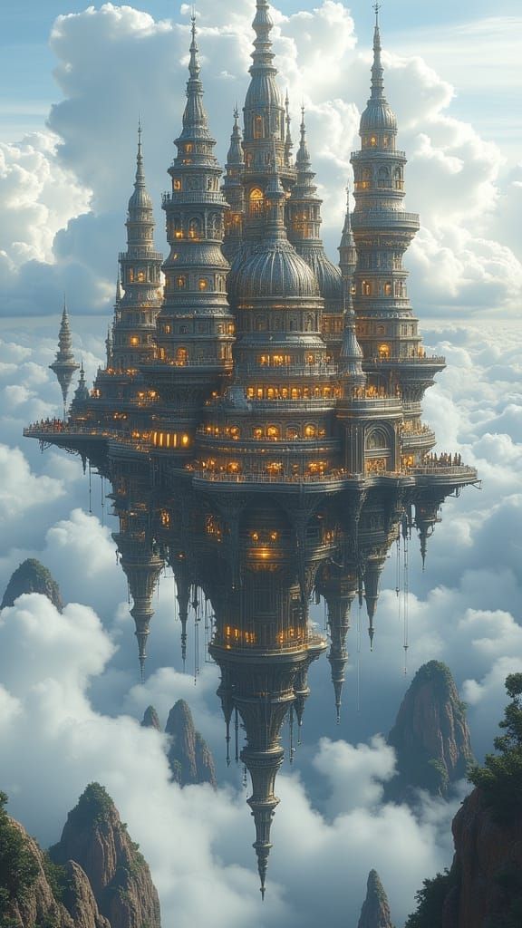 Majestic Floating City in a Futuristic Style