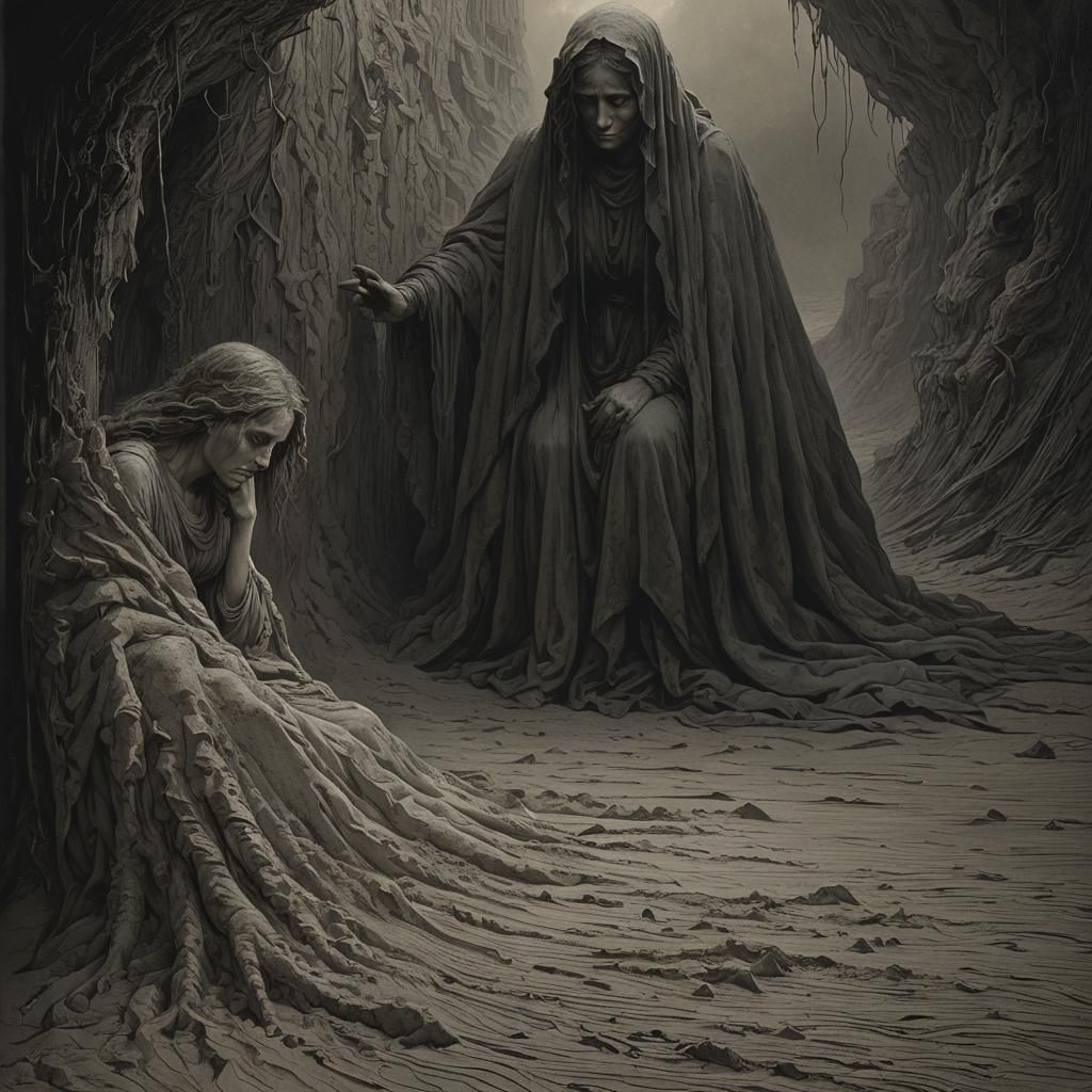 Sand Woman: A Haunting Engraving