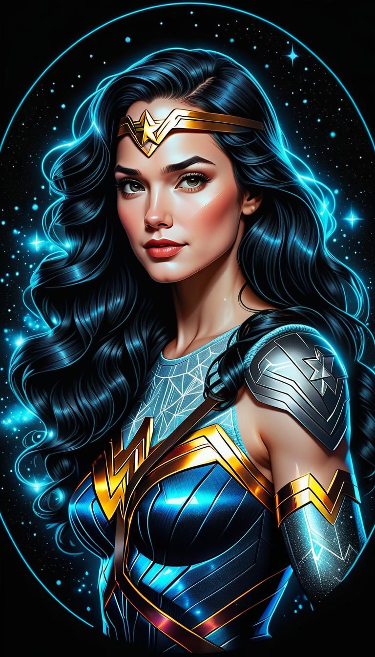 Wonder Woman Bioluminescent Portrait in Marvel Style