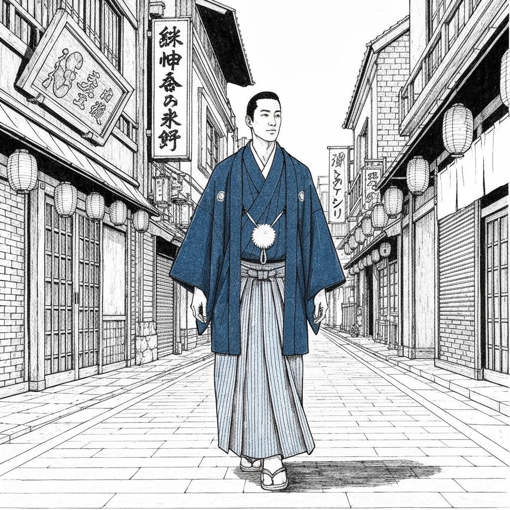 Serene Tokyo Street: A Japanese Woodblock Sketch