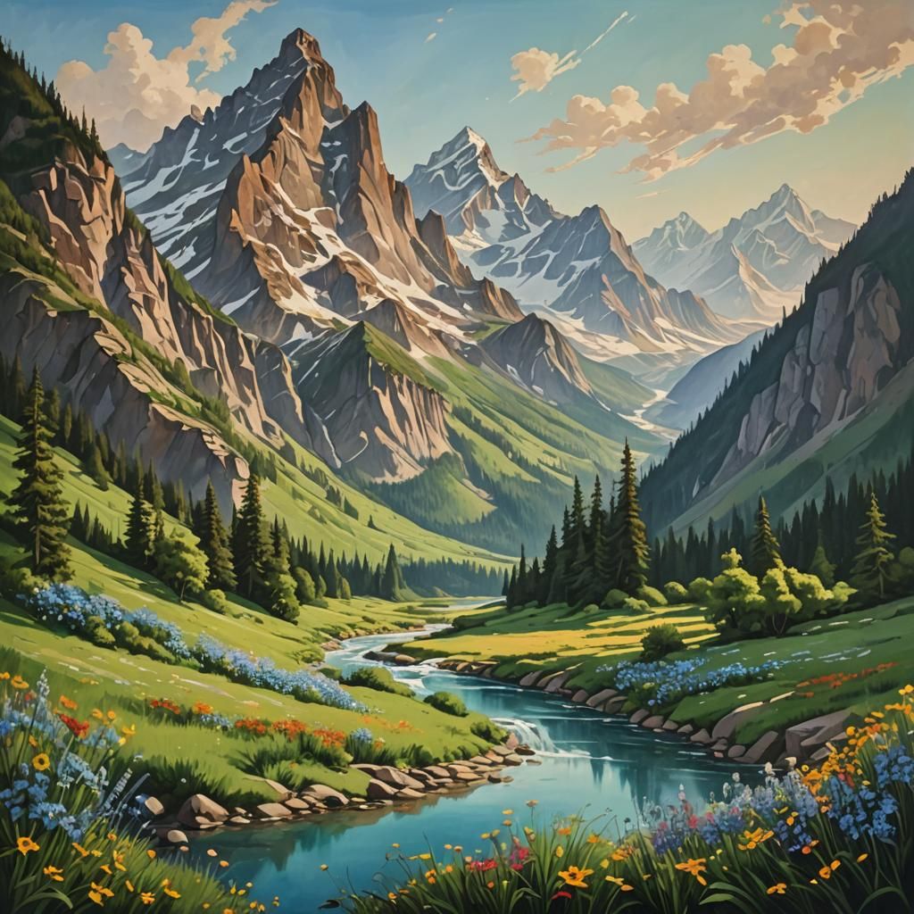 Dramatic Mountain Landscape in Cinematic Style