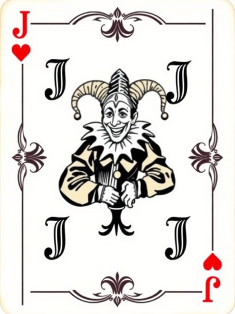 Vintage Playing Card with Joyful Court Jester in De La Rue S...