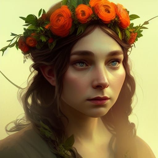 Intricate Female Hobbit Portrait in Orange and Teal