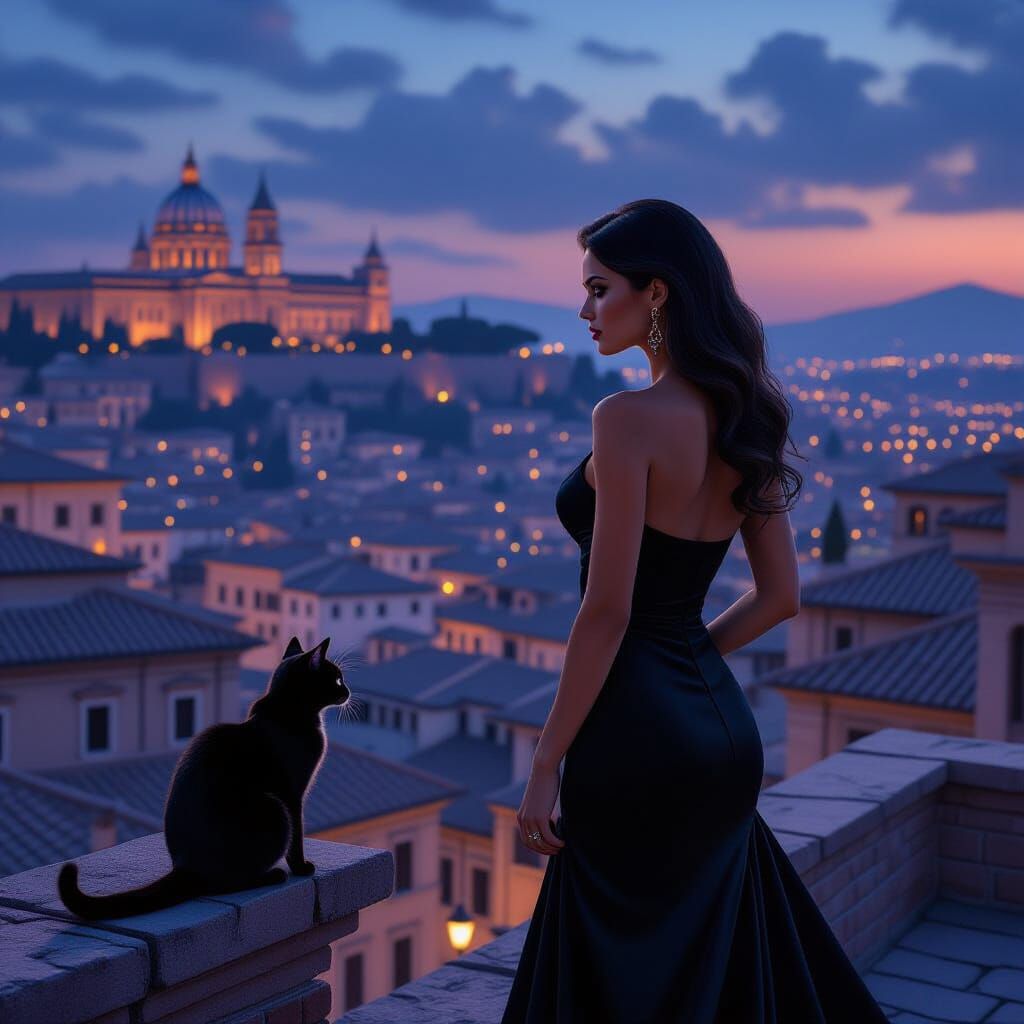 Woman Watches Cat Burglar in Ancient Rome Splash Screen Styl...