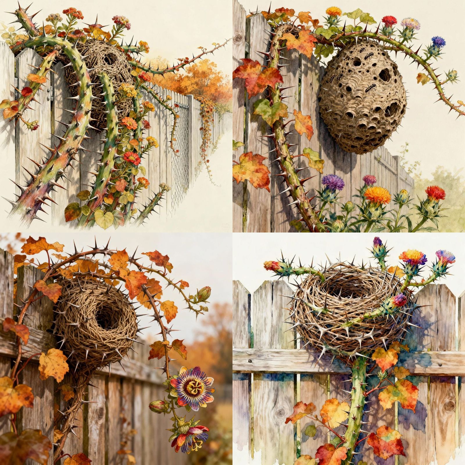 Spiny Autumnal Plant Climbing Fence