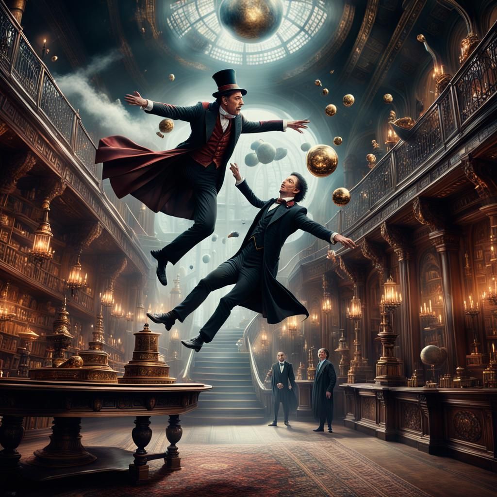 Magician Levitates Assistant in Dramatic Digital Painting