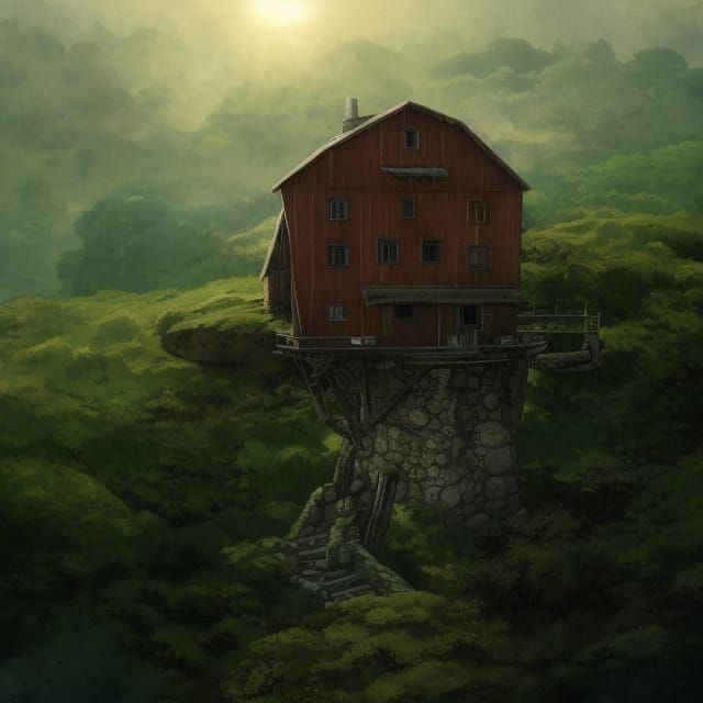 Rustic Farmhouse on Cliff in Maximalist Style