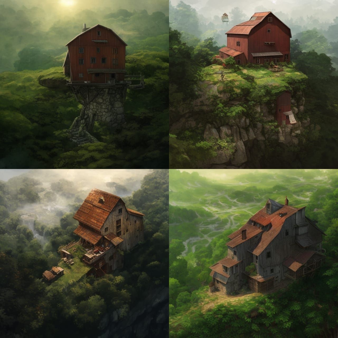 Cliffside Farmhouse Illustration in Maximalist Style