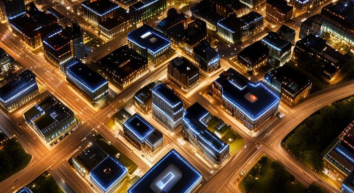 Futuristic City at Night in Art Deco Style