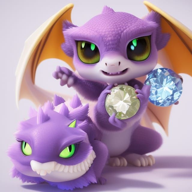 Cute Baby Dragon with Citron Gemstone Digital Art