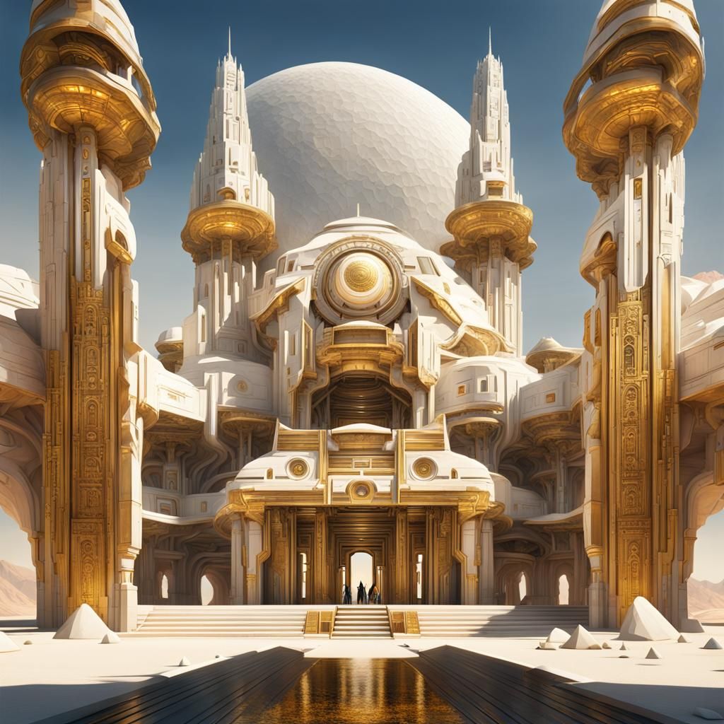 Futuristic Cyberpunk Jedi Temple in Desert Wasteland