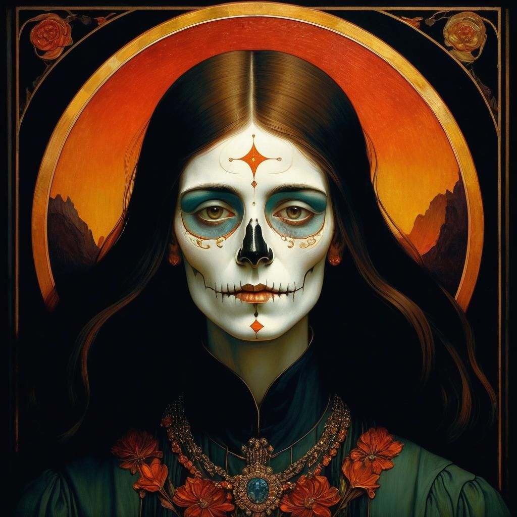 Portrait in Jugendstil Style with Luminous Colors