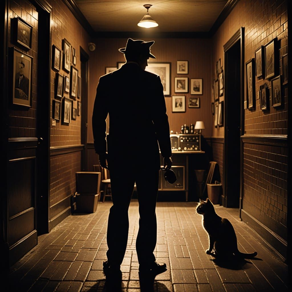 Cat Detective Investigates in Film Noir Style