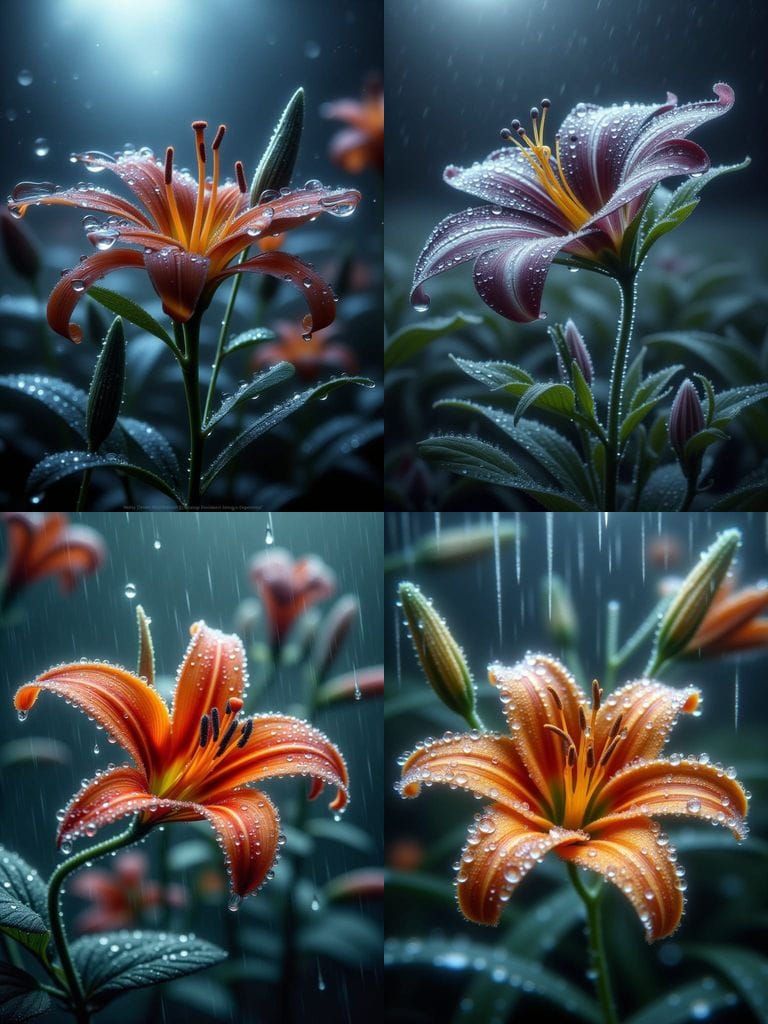 Tiger Lilies in Ice Storm, Hyperrealistic and Cinematic