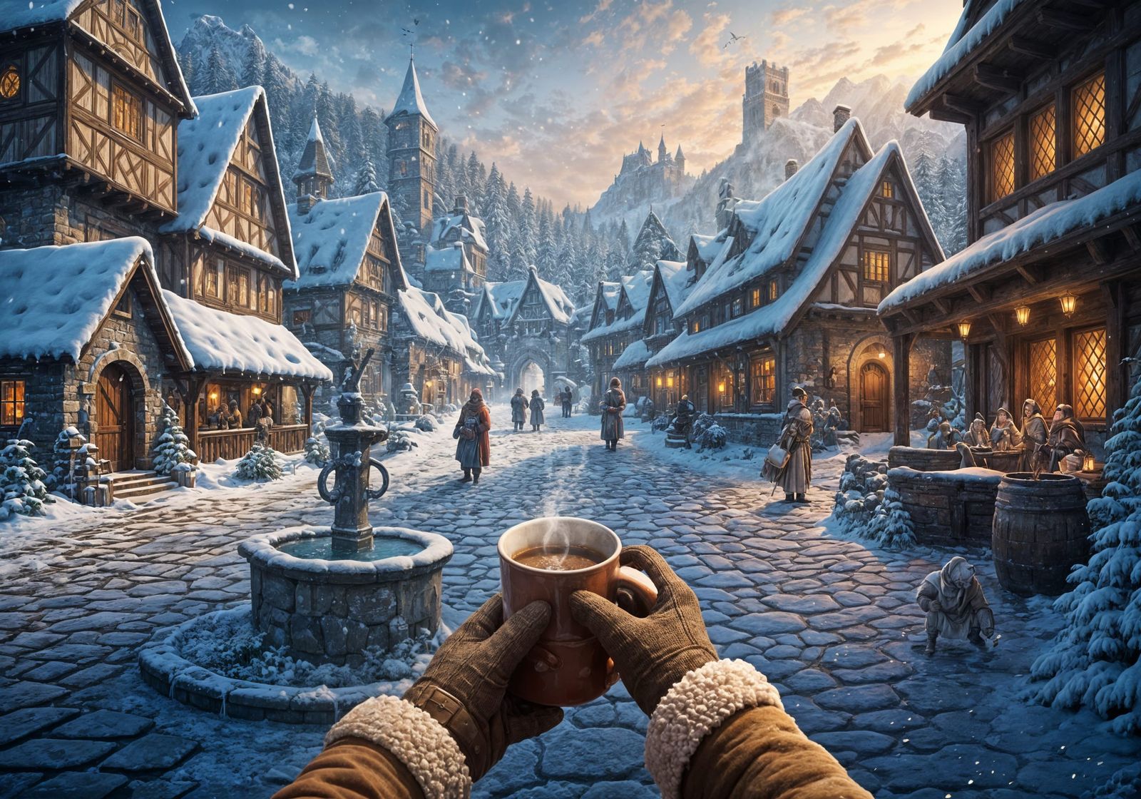 Winter Wonderland Scene in Vibrant Fantasy Style
