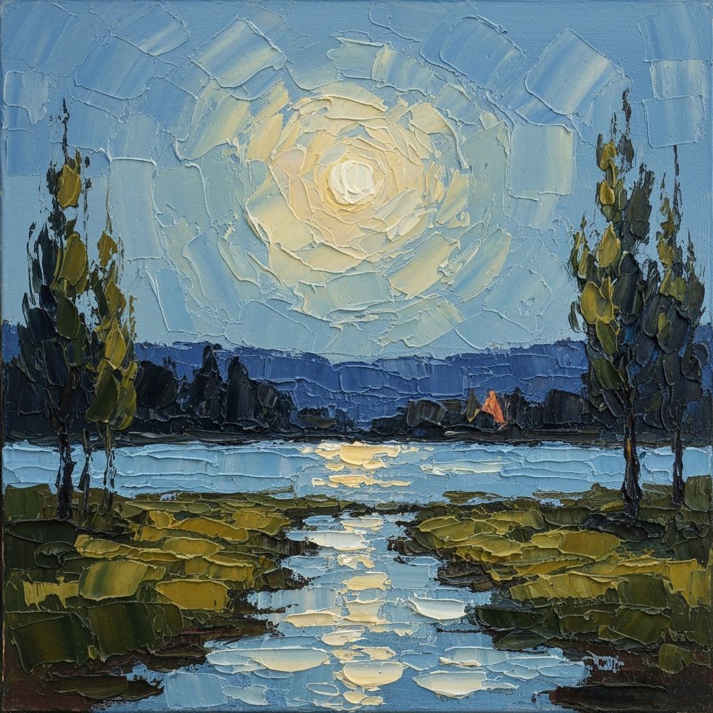 Tranquil Moonlight Landscape in Thick Impasto Oils
