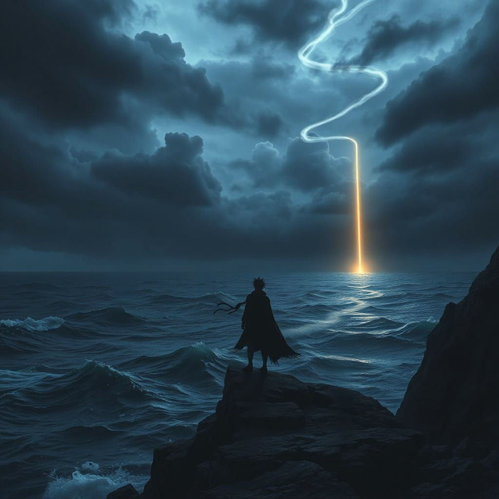 Surreal Seascape with Ghostly Figure in Digital Art