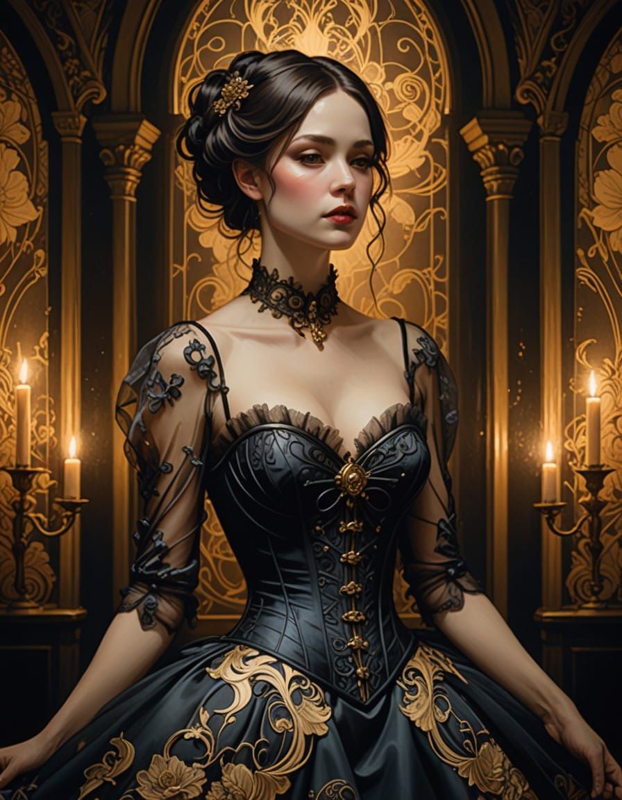 Gothic Victorian Portrait in Art Nouveau Style