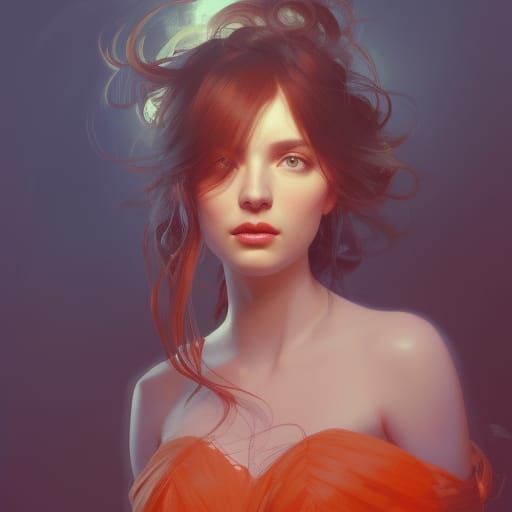 Woman in Orange Ballgown: Digital Art Portrait