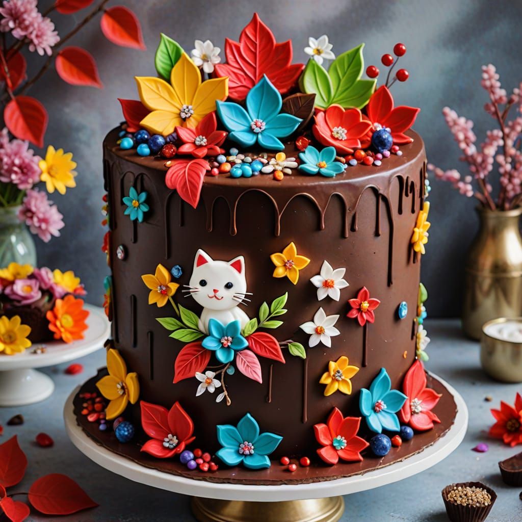 Spring-Inspired Chocolate Cake with Jewel Decorations